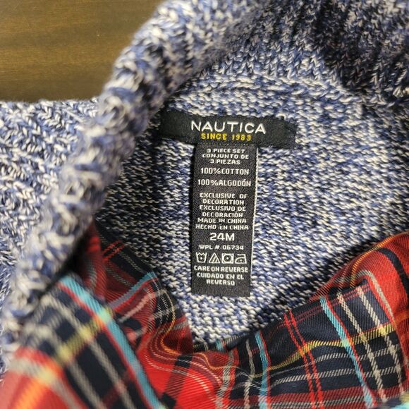 NWT Nautica Boys 24M Sweater & Shirt Set Red Plaid Blue Collar Cardigan Preppy - Picture 5 of 5